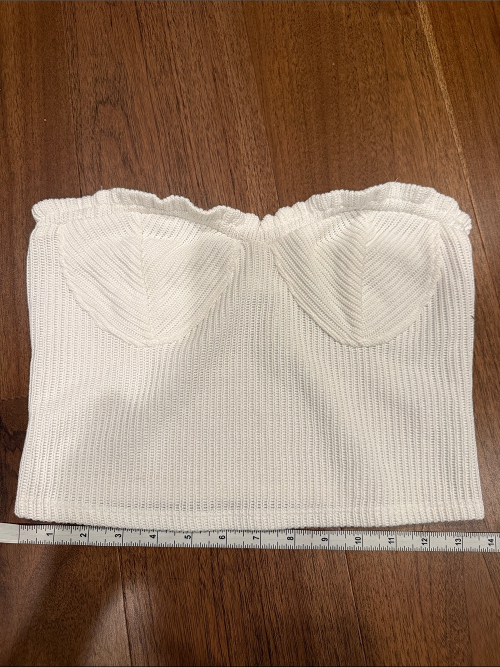 White Strapless Knit Bustier Crop Top